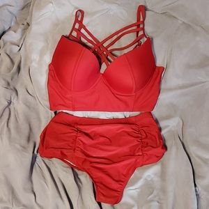 XL sexy red lattice bikini swimsuit NWOT